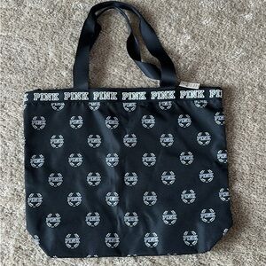 PINK Victoria's Secret Black Tote with White Logo Print